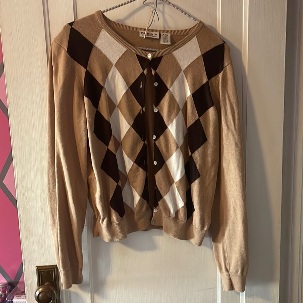 Brown white and tan cardigan